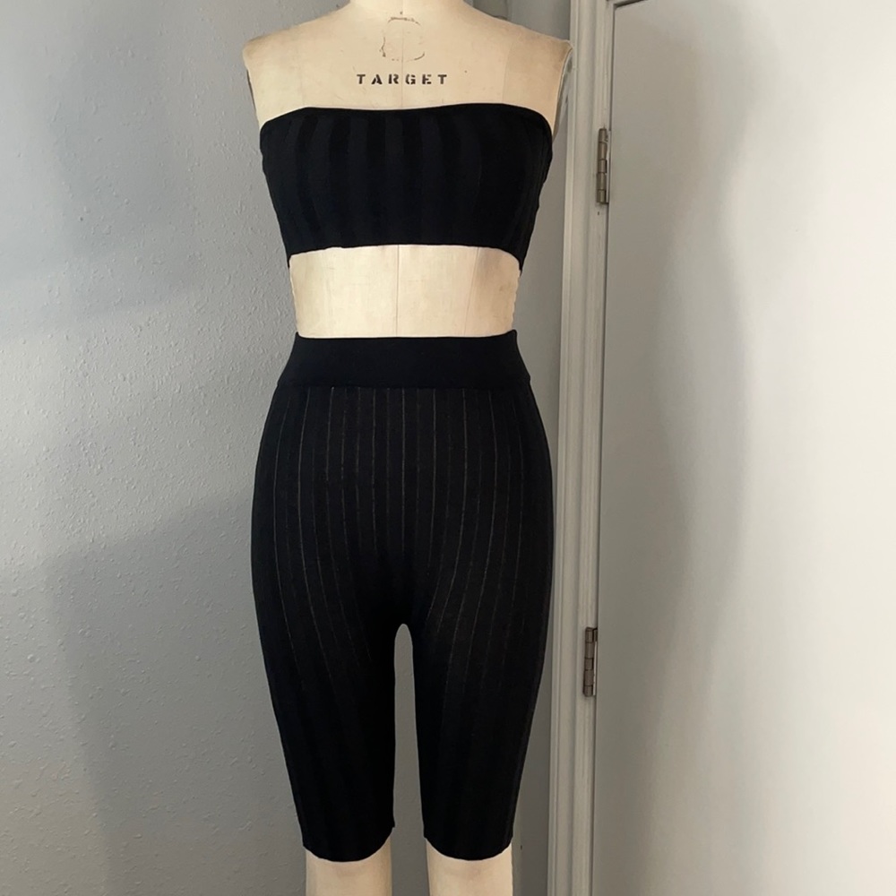 2 Pc Knit Tube Top and Biker Shorts Set